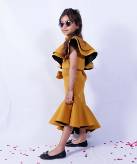  Mustard Scuba Skirt Top Set