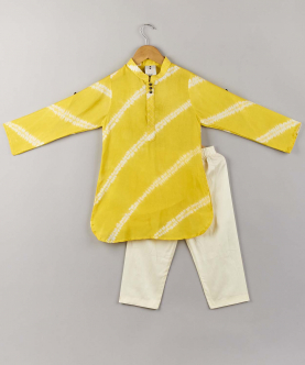 Yellow Tie-Die Kurta With Pant Set